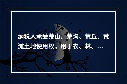 纳税人承受荒山、荒沟、荒丘、荒滩土地使用权，用于农、林、牧、