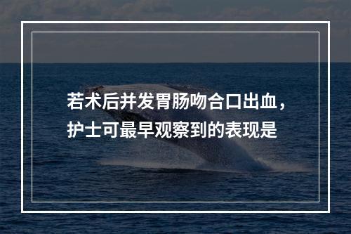 若术后并发胃肠吻合口出血，护士可最早观察到的表现是