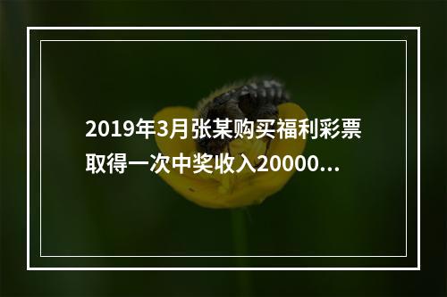 2019年3月张某购买福利彩票取得一次中奖收入20000元，