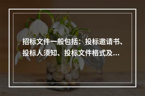 招标文件一般包括：投标邀请书、投标人须知、投标文件格式及(