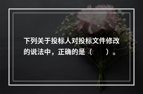 下列关于投标人对投标文件修改的说法中，正确的是（　　）。