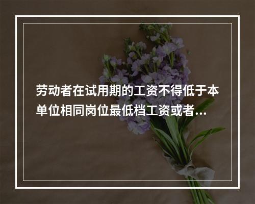 劳动者在试用期的工资不得低于本单位相同岗位最低档工资或者劳动