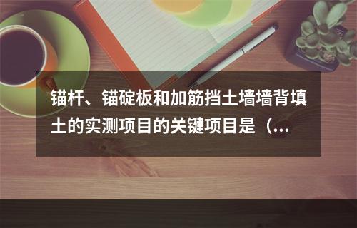 锚杆、锚碇板和加筋挡土墙墙背填土的实测项目的关键项目是（）。