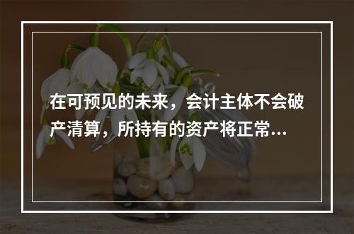 在可预见的未来，会计主体不会破产清算，所持有的资产将正常营运