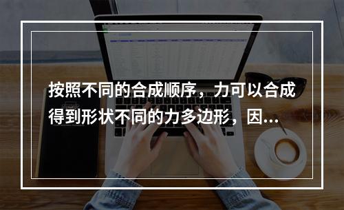 按照不同的合成顺序，力可以合成得到形状不同的力多边形，因此应