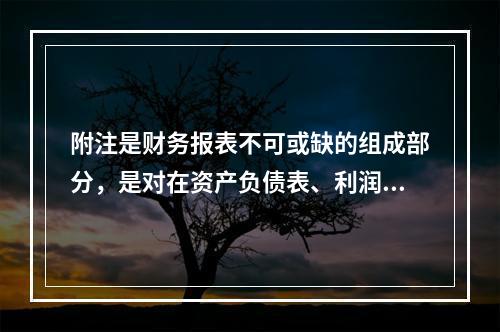 附注是财务报表不可或缺的组成部分，是对在资产负债表、利润表、