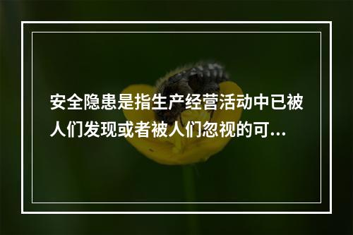 安全隐患是指生产经营活动中已被人们发现或者被人们忽视的可能导