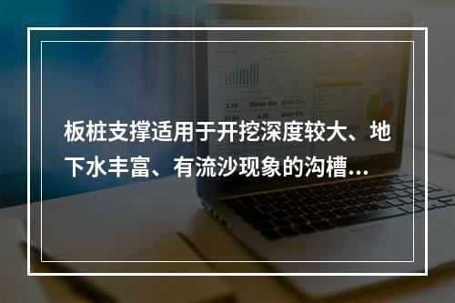 板桩支撑适用于开挖深度较大、地下水丰富、有流沙现象的沟槽。