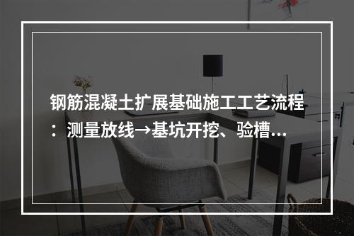 钢筋混凝土扩展基础施工工艺流程：测量放线→基坑开挖、验槽→混