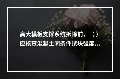 高大模板支撑系统拆除前，（ ）应核查混凝土同条件试块强度报告