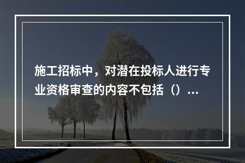 施工招标中，对潜在投标人进行专业资格审查的内容不包括（）。