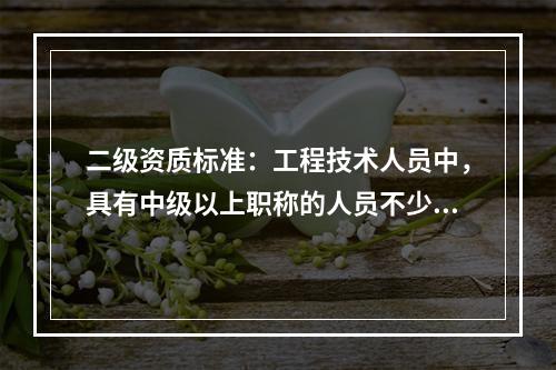 二级资质标准：工程技术人员中，具有中级以上职称的人员不少于（