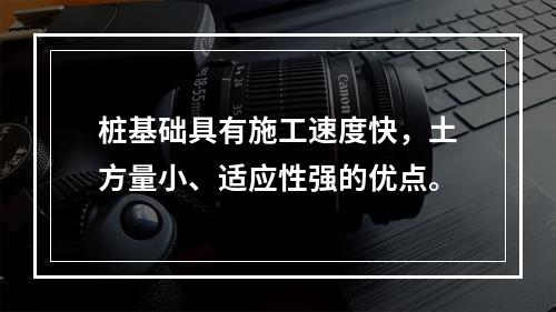 桩基础具有施工速度快，土方量小、适应性强的优点。