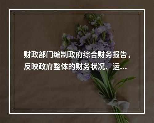 财政部门编制政府综合财务报告，反映政府整体的财务状况、运行情