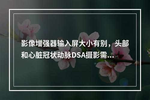 影像增强器输入屏大小有别，头部和心脏冠状动脉DSA摄影需要的