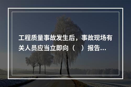 工程质量事故发生后，事故现场有关人员应当立即向（　）报告。