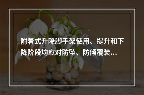 附着式升降脚手架使用、提升和下降阶段均应对防坠、防倾覆装置进