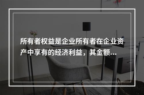 所有者权益是企业所有者在企业资产中享有的经济利益，其金额为企