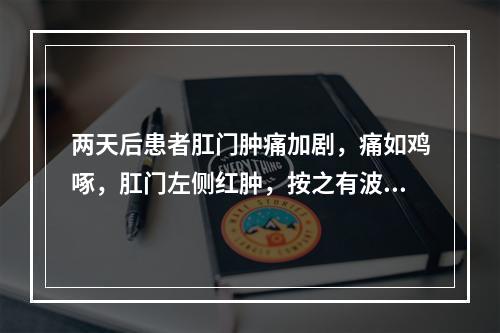 两天后患者肛门肿痛加剧，痛如鸡啄，肛门左侧红肿，按之有波动感