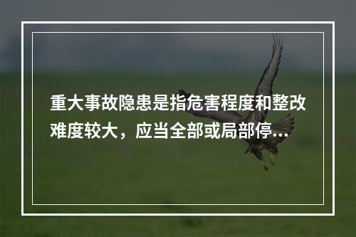 重大事故隐患是指危害程度和整改难度较大，应当全部或局部停产停