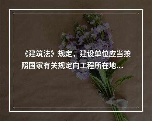 《建筑法》规定，建设单位应当按照国家有关规定向工程所在地（　