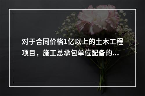 对于合同价格1亿以上的土木工程项目，施工总承包单位配备的专职