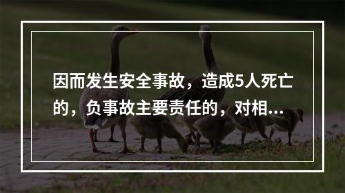 因而发生安全事故，造成5人死亡的，负事故主要责任的，对相关责