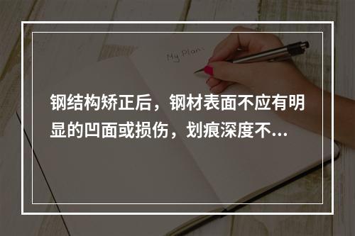 钢结构矫正后，钢材表面不应有明显的凹面或损伤，划痕深度不得大