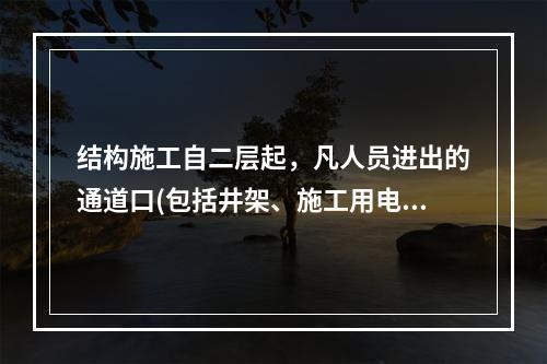 结构施工自二层起，凡人员进出的通道口(包括井架、施工用电梯的