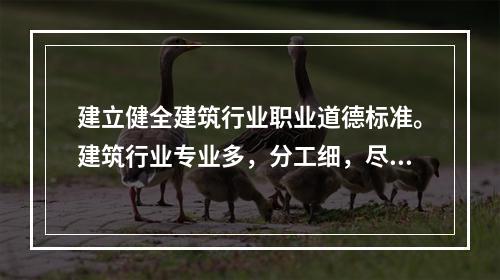 建立健全建筑行业职业道德标准。建筑行业专业多，分工细，尽管各