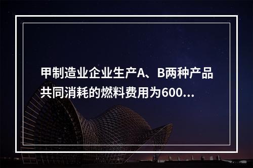 甲制造业企业生产A、B两种产品共同消耗的燃料费用为6000元