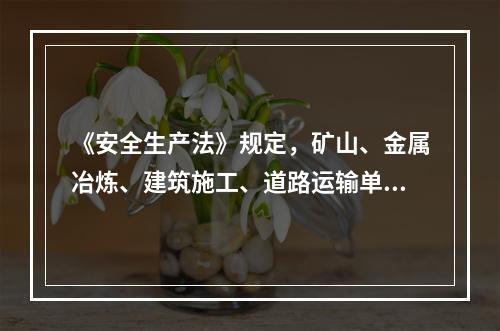 《安全生产法》规定，矿山、金属冶炼、建筑施工、道路运输单位和