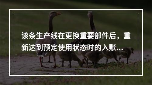 该条生产线在更换重要部件后，重新达到预定使用状态时的入账价值