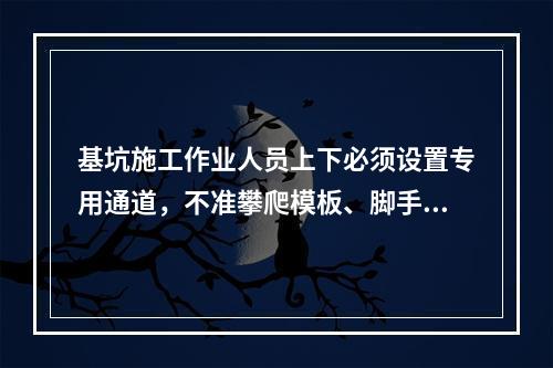 基坑施工作业人员上下必须设置专用通道，不准攀爬模板、脚手架，