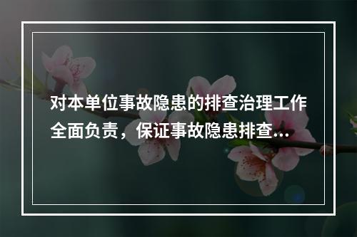 对本单位事故隐患的排查治理工作全面负责，保证事故隐患排查治理