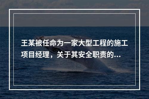 王某被任命为一家大型工程的施工项目经理，关于其安全职责的表述