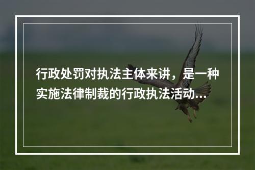 行政处罚对执法主体来讲，是一种实施法律制裁的行政执法活动，而