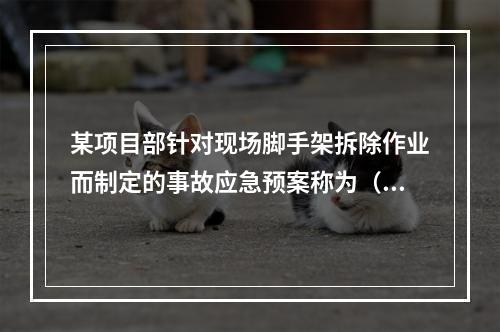 某项目部针对现场脚手架拆除作业而制定的事故应急预案称为（　）