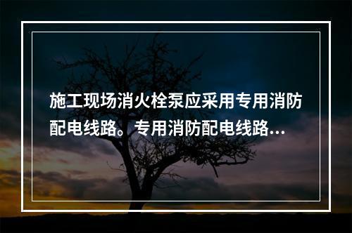 施工现场消火栓泵应采用专用消防配电线路。专用消防配电线路应自