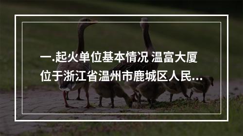 一.起火单位基本情况 温富大厦位于浙江省温州市鹿城区人民路，