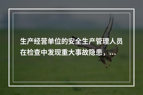 生产经营单位的安全生产管理人员在检查中发现重大事故隐患，依照