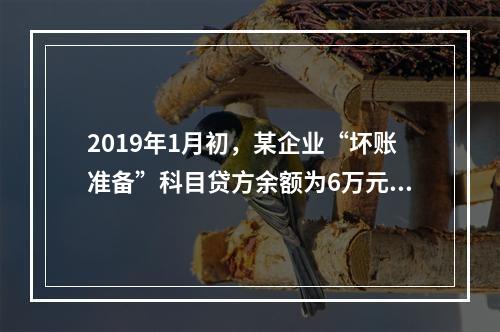 2019年1月初，某企业“坏账准备”科目贷方余额为6万元。1