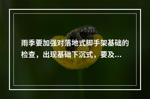 雨季要加强对落地式脚手架基础的检查，出现基础下沉式，要及时采