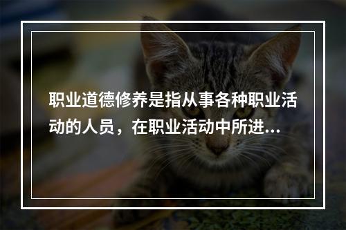 职业道德修养是指从事各种职业活动的人员，在职业活动中所进行的