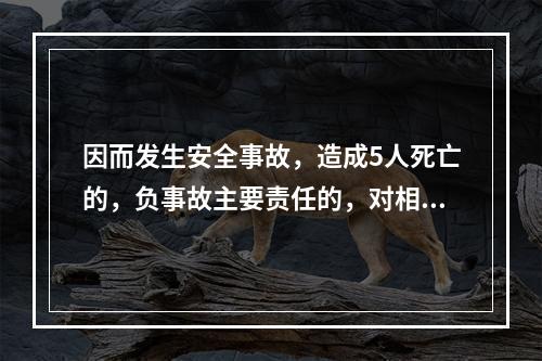 因而发生安全事故，造成5人死亡的，负事故主要责任的，对相关责