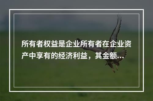 所有者权益是企业所有者在企业资产中享有的经济利益，其金额为企