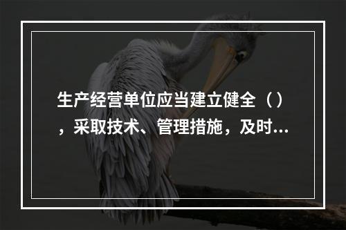 生产经营单位应当建立健全（ ），采取技术、管理措施，及时发现