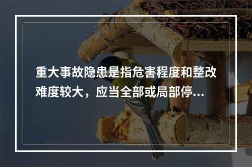 重大事故隐患是指危害程度和整改难度较大，应当全部或局部停产停