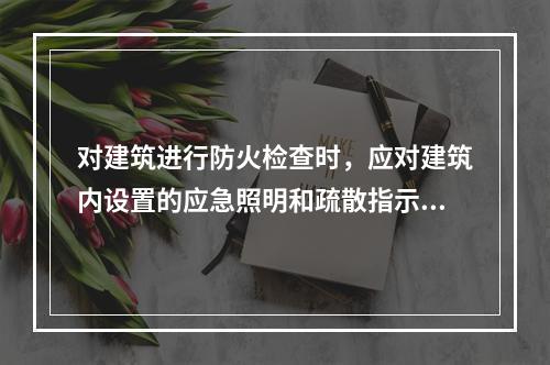 对建筑进行防火检查时，应对建筑内设置的应急照明和疏散指示标志