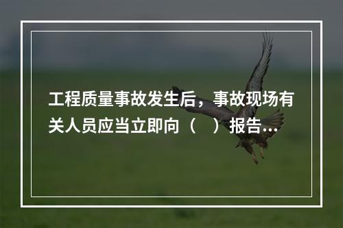 工程质量事故发生后，事故现场有关人员应当立即向（　）报告。